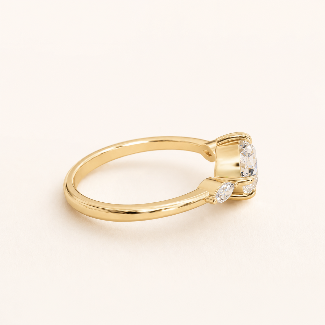 1.45 CT Cushion Diamond Leaf Ring in Yellow, White & Rose Gold - view 2