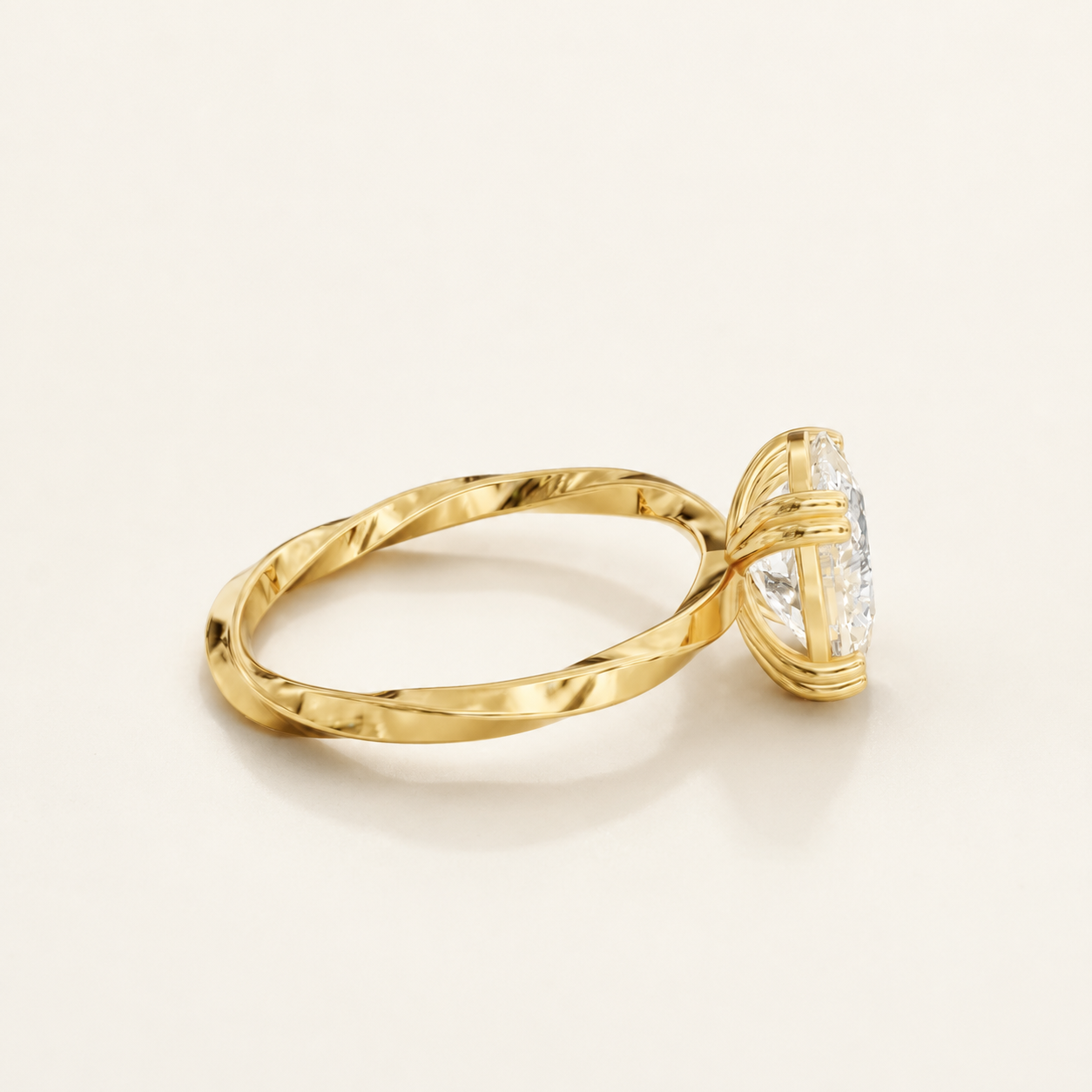 4 CT Cushion Diamond Twist Ring in Yellow, White & Rose Gold - view 2