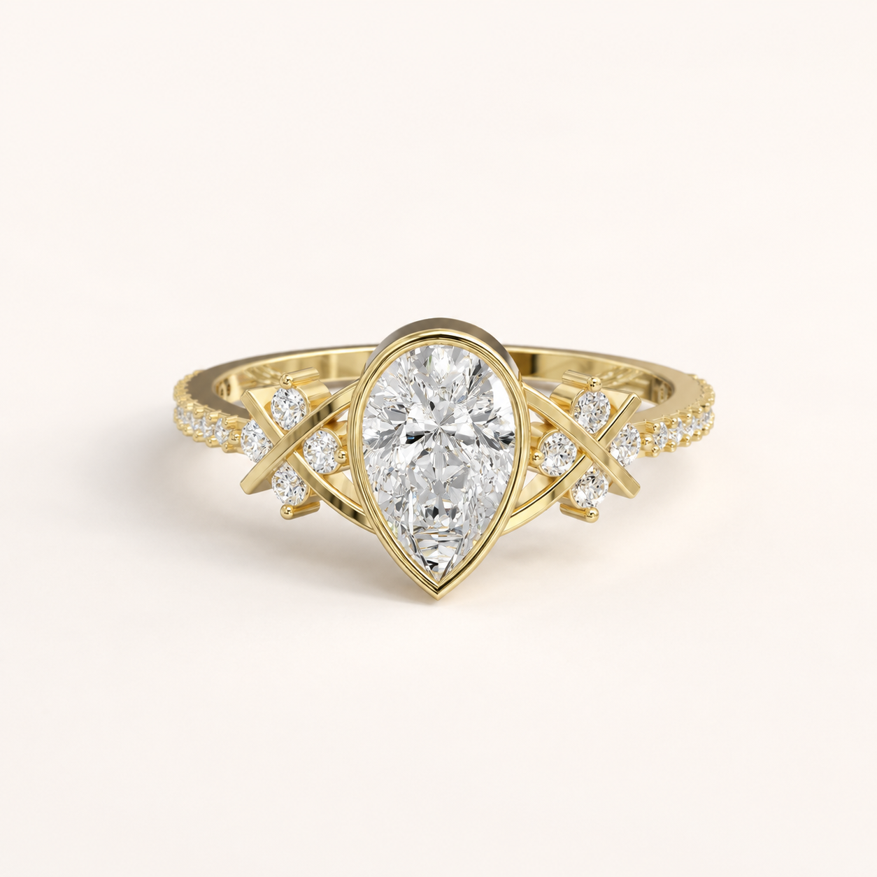 0.85 CT Pear Diamond Art Deco Ring in Yellow, White & Rose Gold