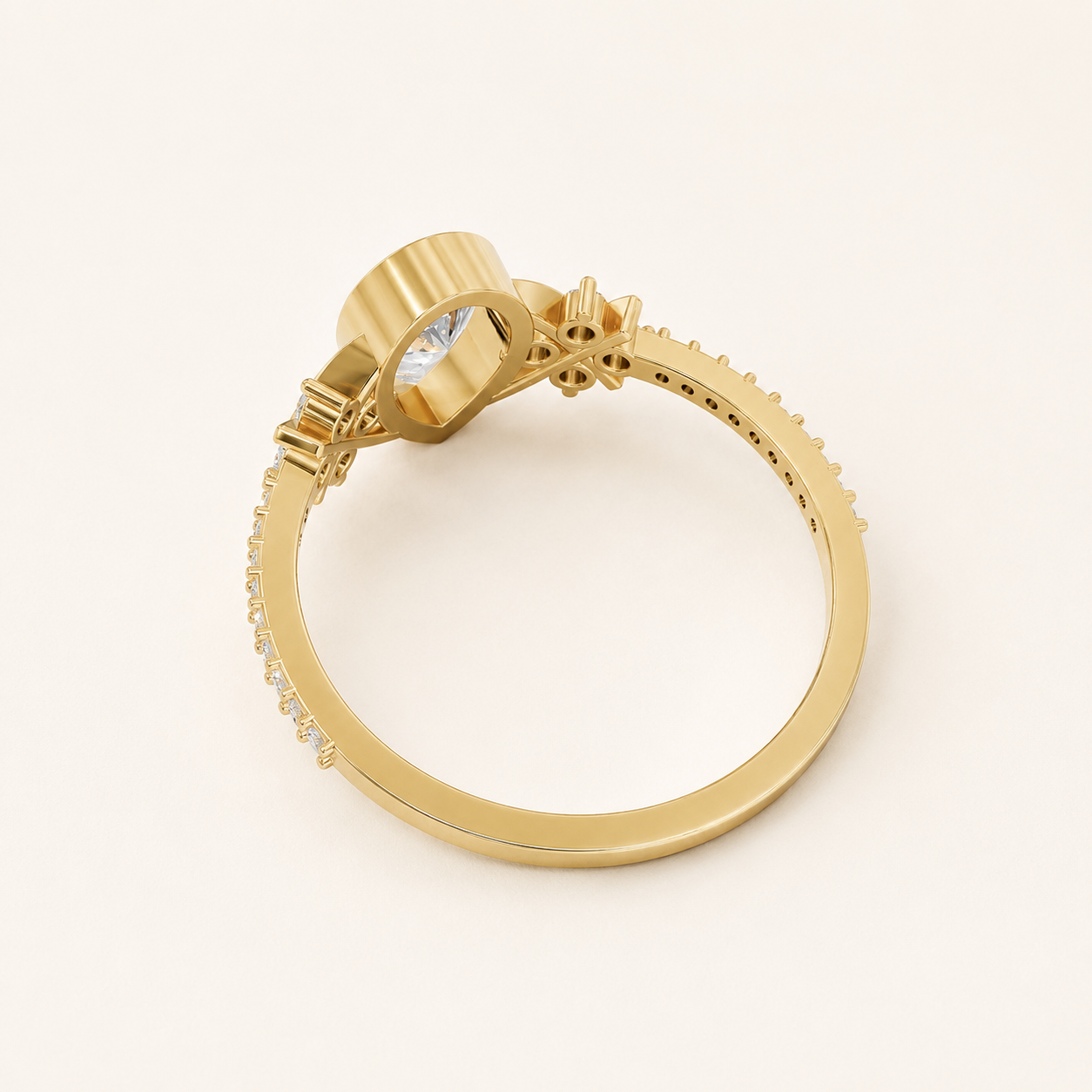 0.85 CT Pear Diamond Art Deco Ring in Yellow, White & Rose Gold - view 2