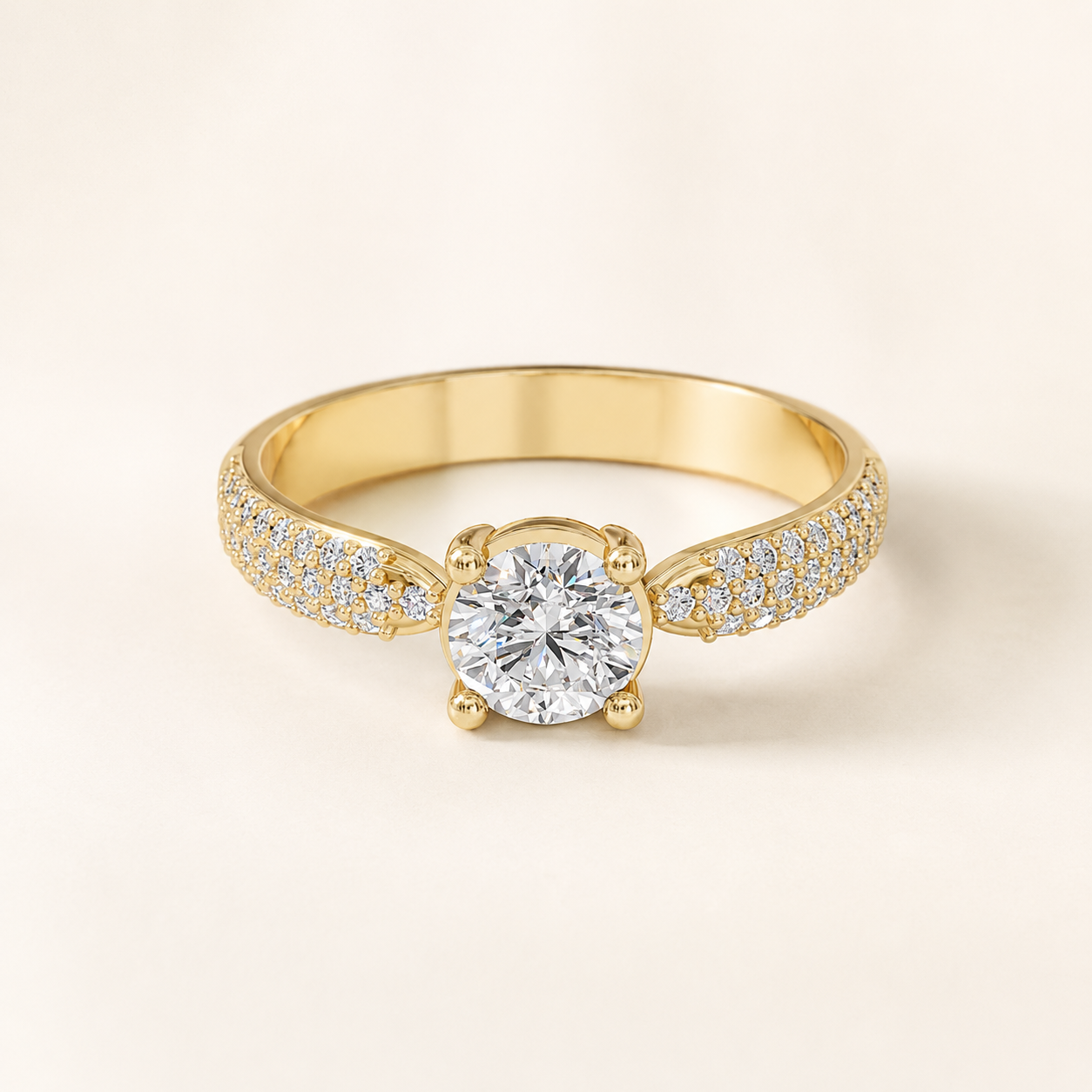 0.50 CT Round Diamond Pave Ring in Yellow, White & Rose Gold