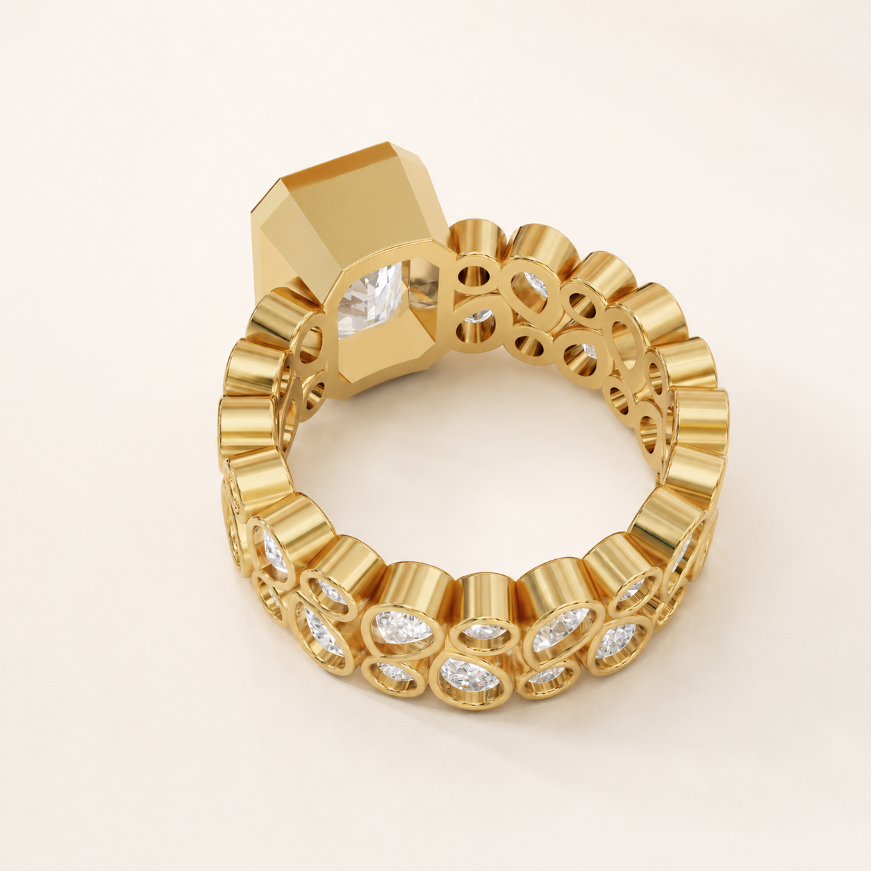 3.30 CT Emerald Diamond Statement Ring in Gold Yellow, White & Rose Gold - view 2