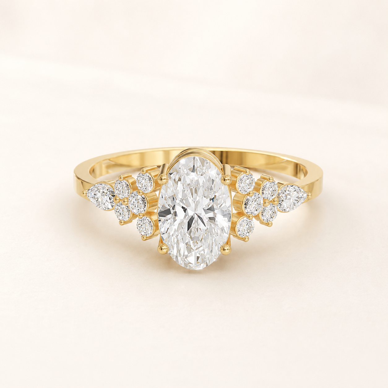 1.15 CT Oval Diamond Cluster Ring in Gold Yellow, White & Rose Gold