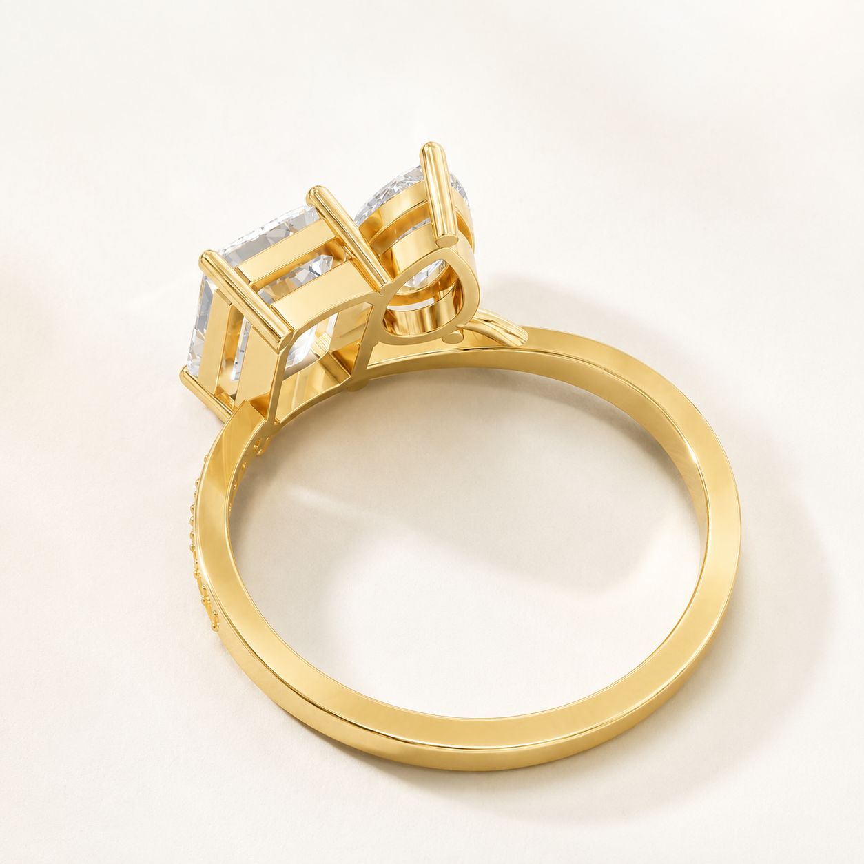 1.80 CT Emerald & Pear Diamond Ring in Yellow, White & Rose Gold - view 2