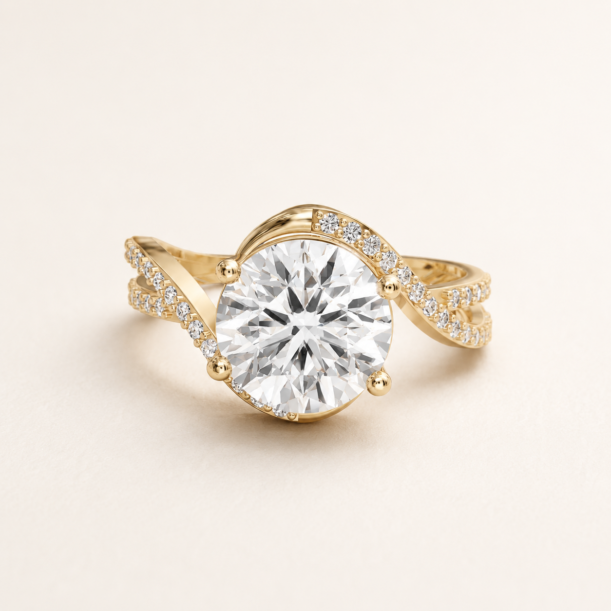 2 CT Round Diamond Swirl Ring in Yellow, White & Rose Gold