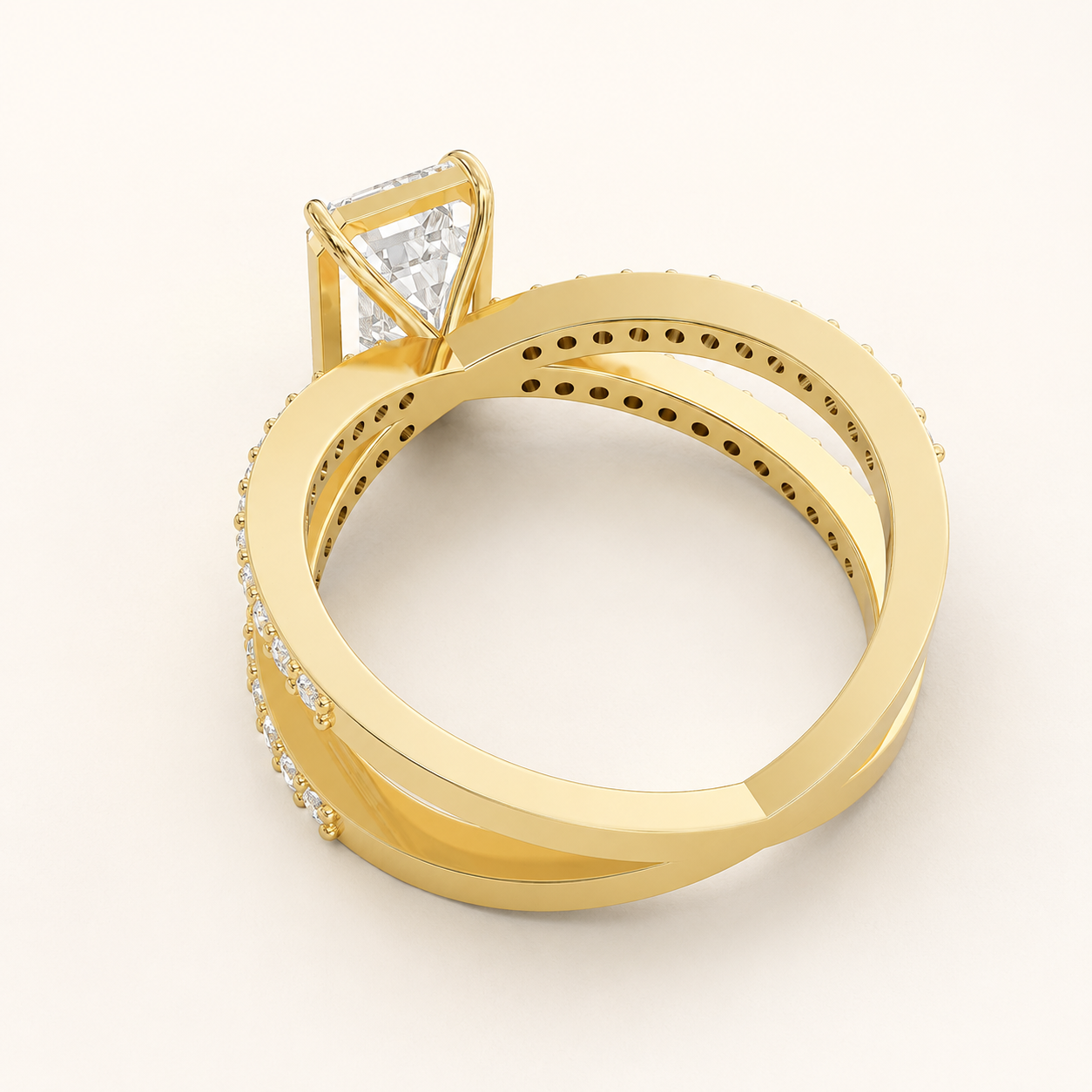 2.50 CT Emerald Diamond Crossover Ring in Yellow, White & Rose Gold - view 2