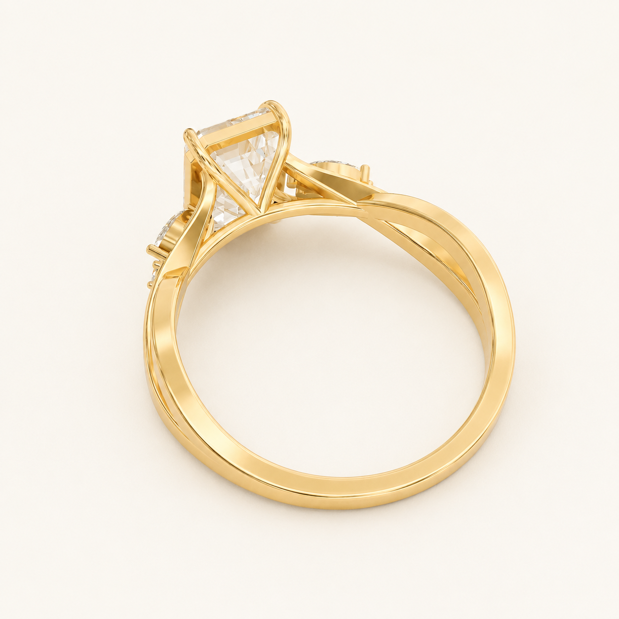 2.50 CT Emerald Diamond Leaf Ring in Yellow, White & Rose Gold - view 2