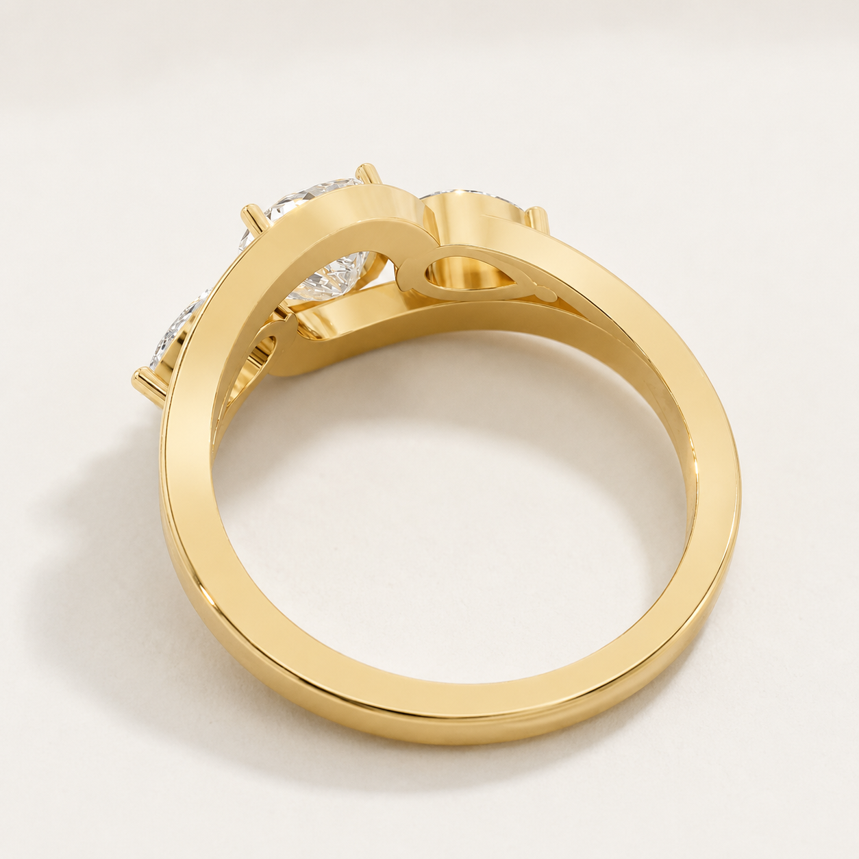1.30 CT Cushion & Pear Diamond Ring in Yellow, White & Rose Gold - view 2