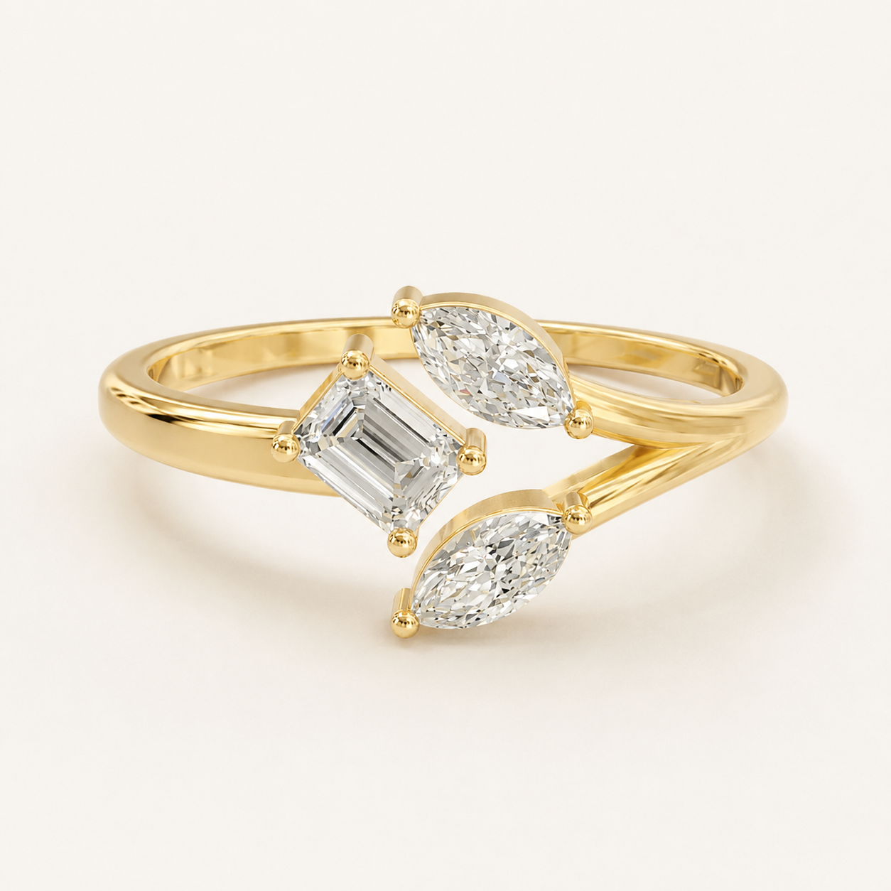 0.26 CT Emerald & Marquise Diamond Ring in Yellow, White & Rose Gold