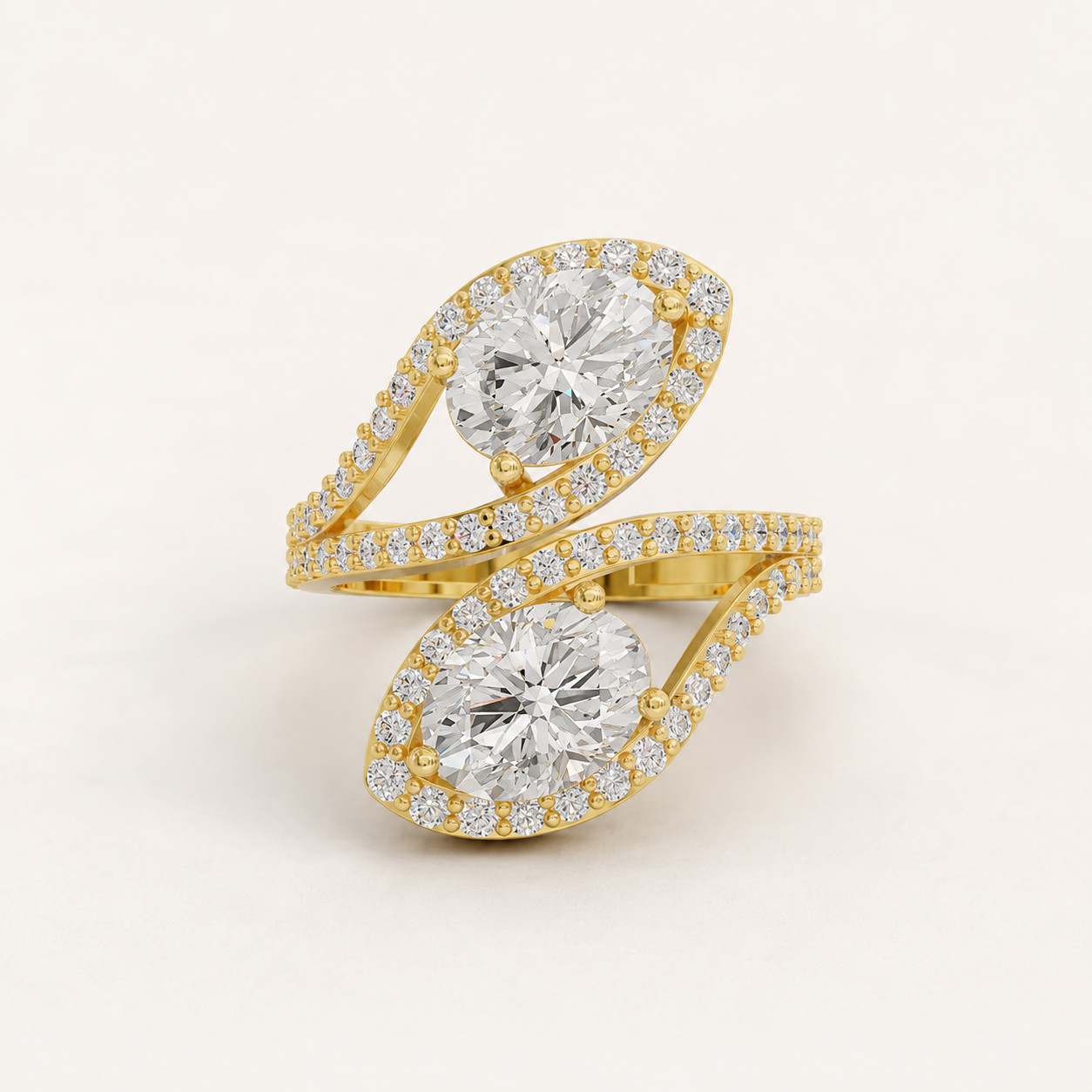 2.30 CT Double Oval Diamond Wrap Ring in Yellow, White & Rose Gold