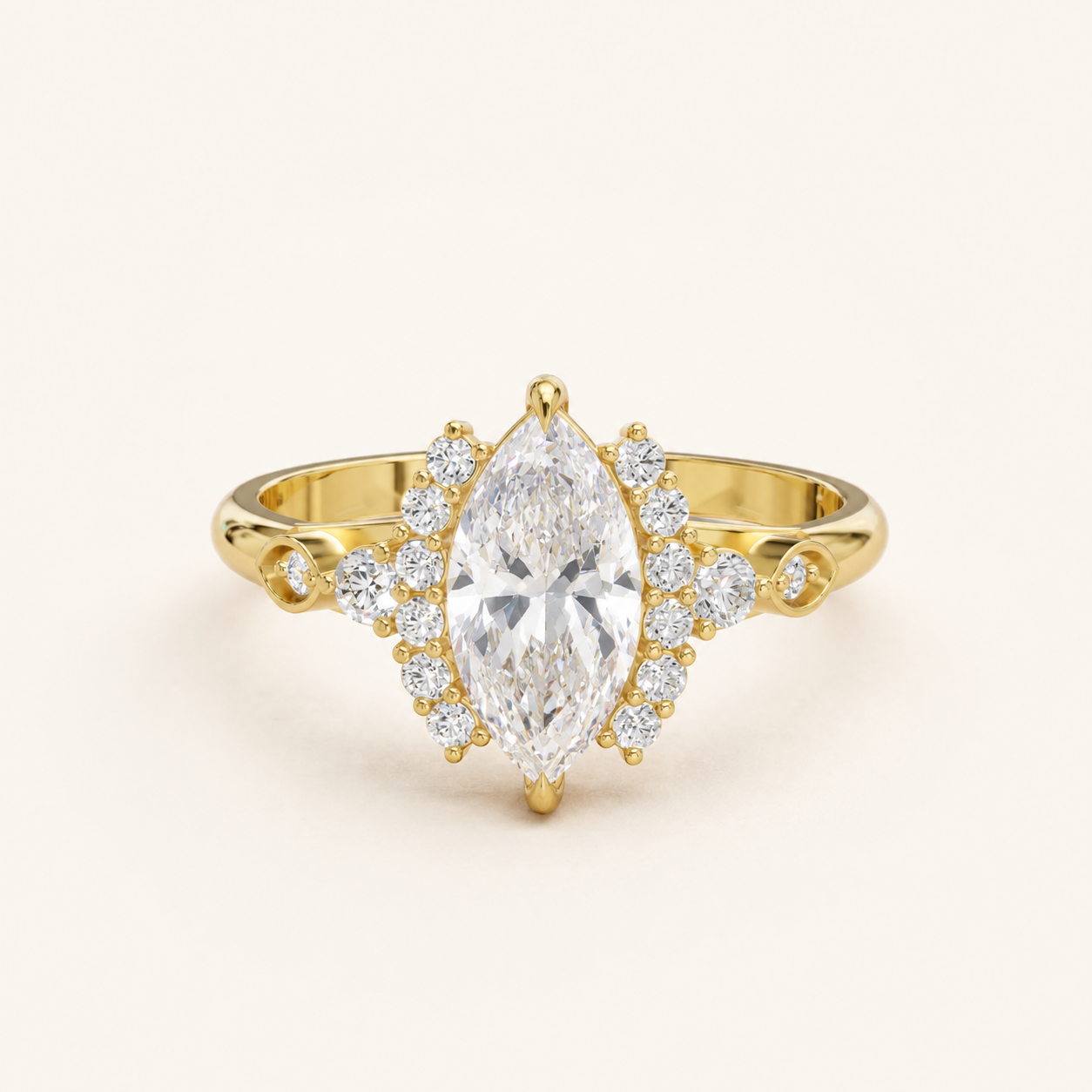 0.98 CT Marquise Diamond Halo Ring in Yellow, White & Rose Gold