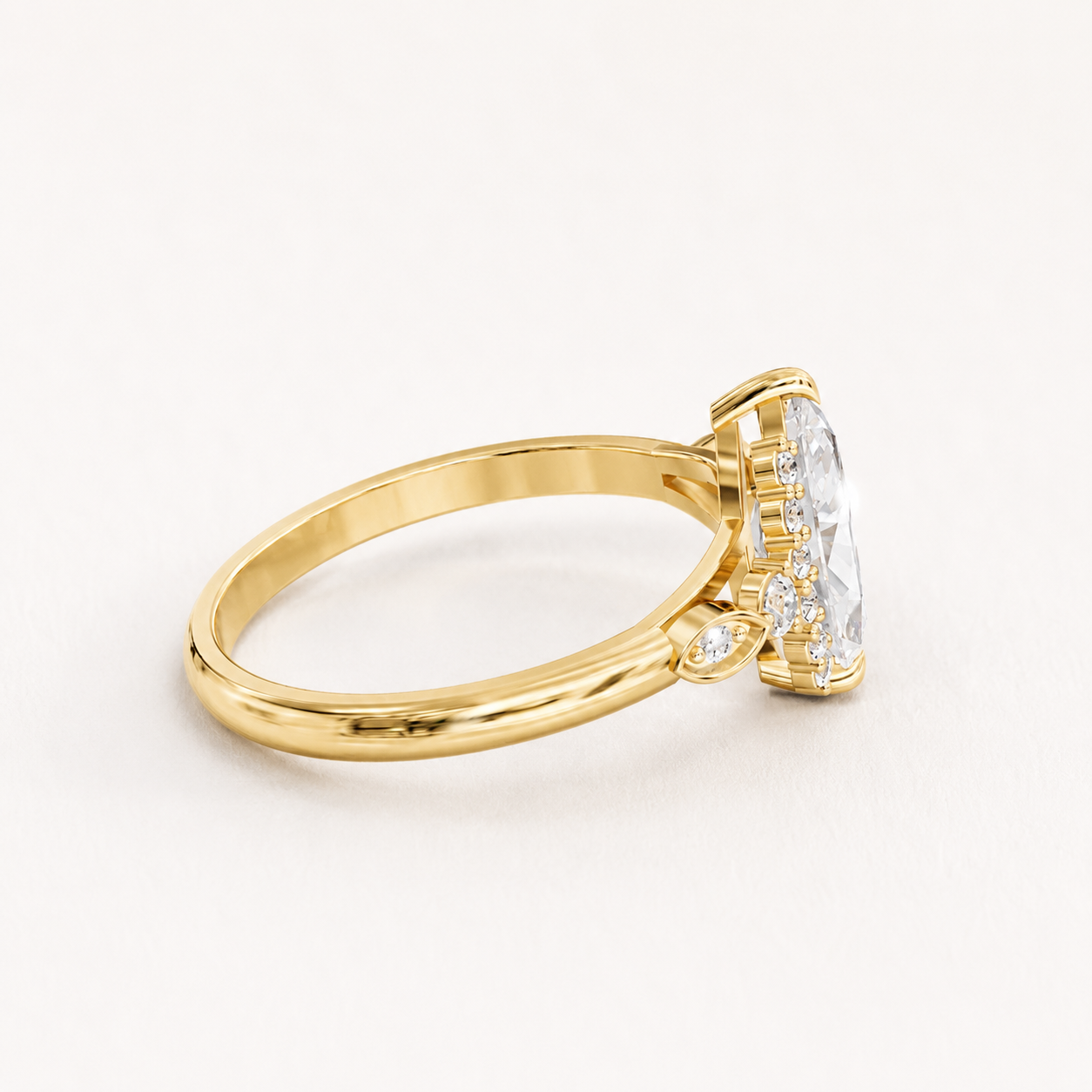 0.98 CT Marquise Diamond Halo Ring in Yellow, White & Rose Gold - view 2