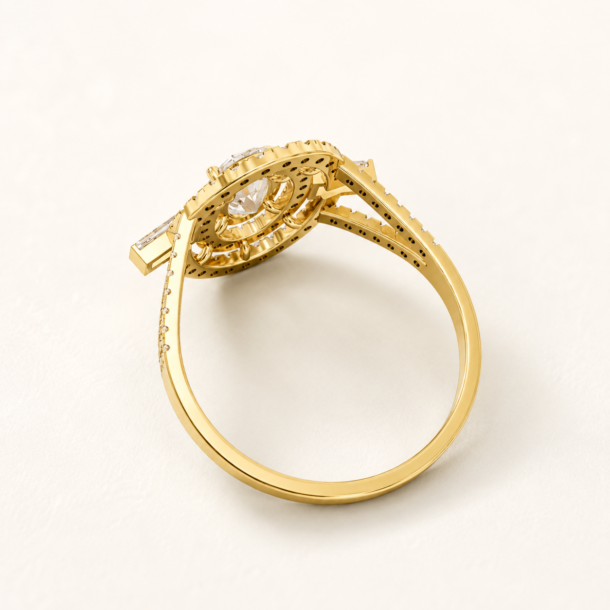 1.10 CT Oval Diamond Double Halo Ring in Yellow, White & Rose Gold - view 2