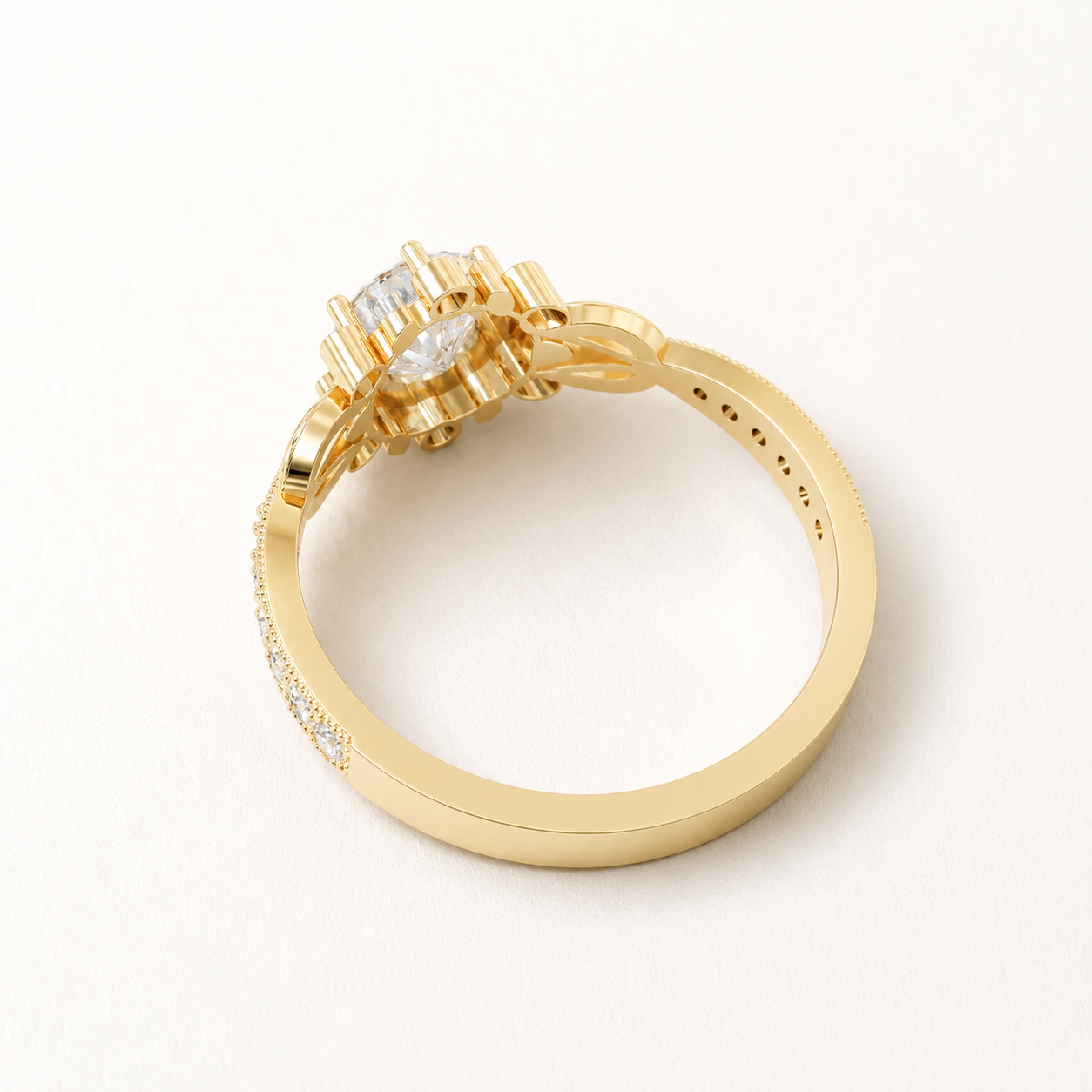 0.99 CT Round Diamond Floral Ring in Yellow, White & Rose Gold - view 2