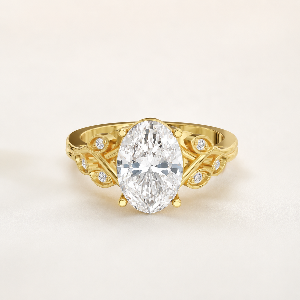 2.30 CT Oval Diamond Scroll Ring in Yellow, White & Rose Gold