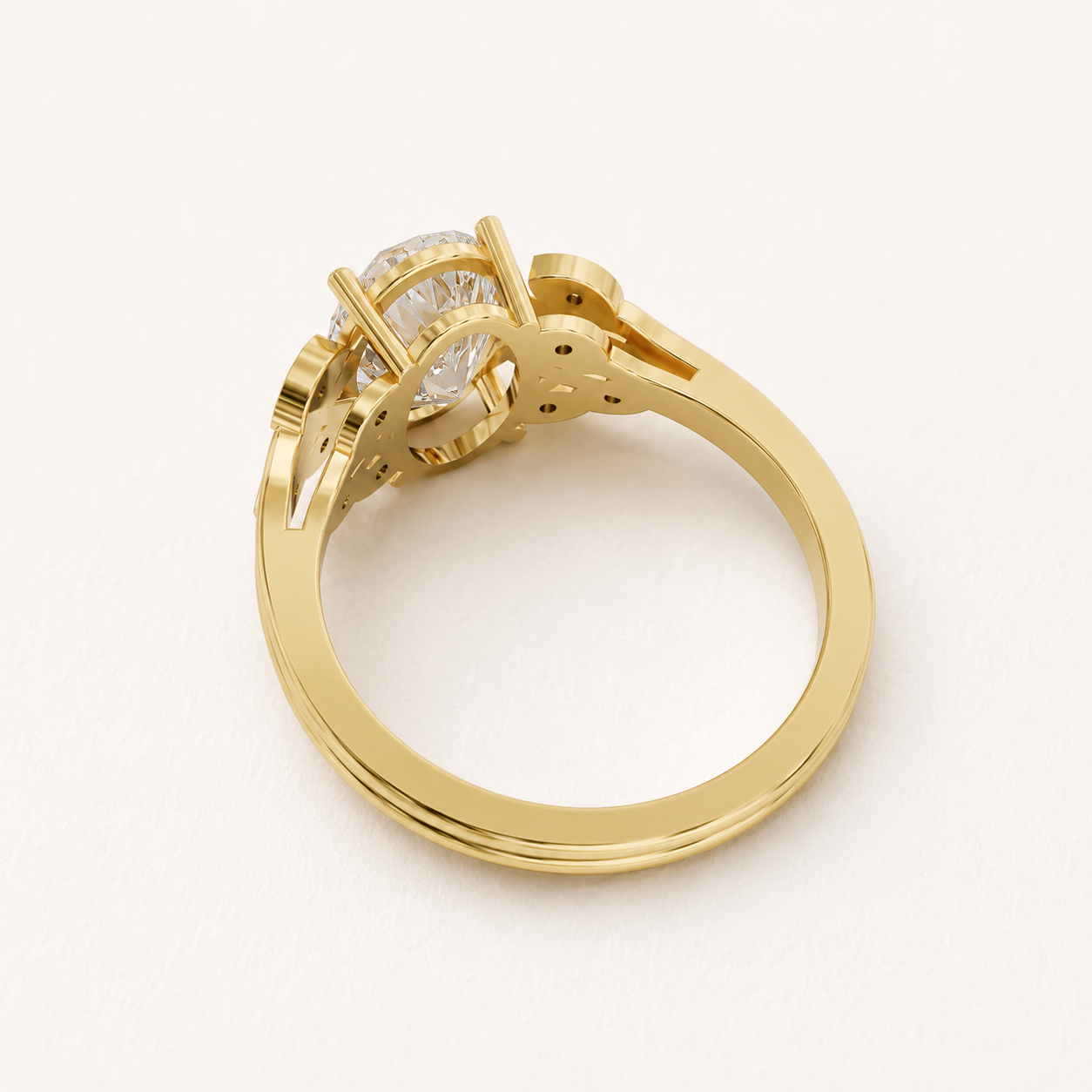 2.30 CT Oval Diamond Scroll Ring in Yellow, White & Rose Gold - view 2