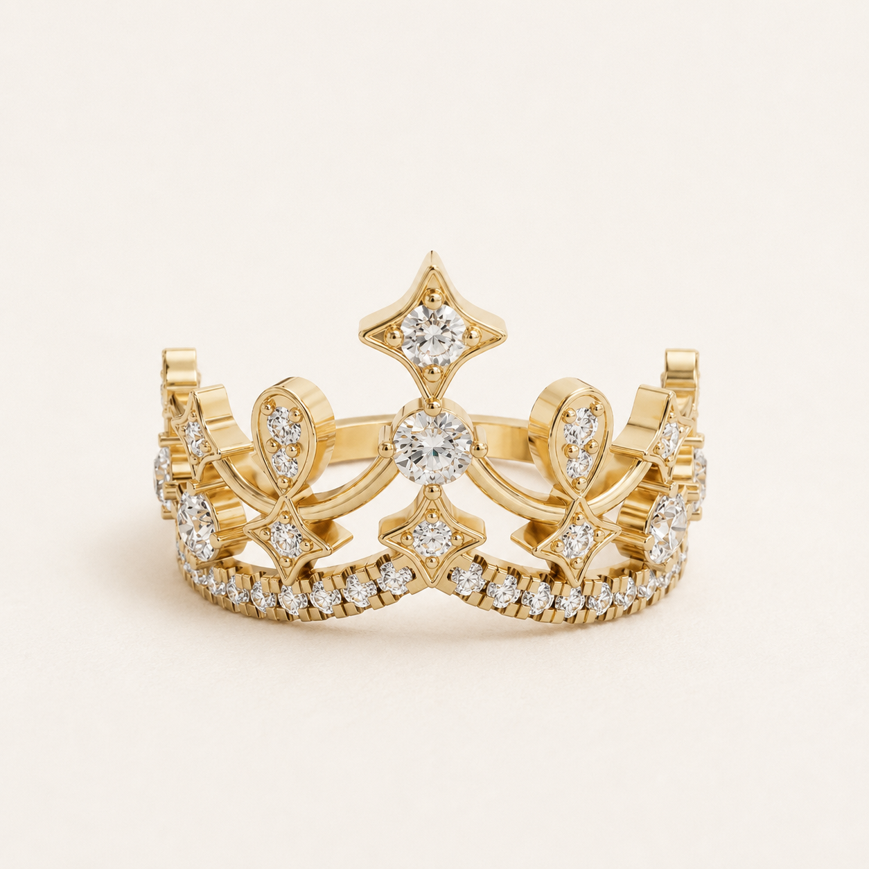 0.35 CT Crown Diamond Ring in Yellow, White & Rose Gold