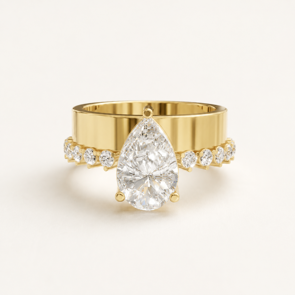 2.25 CT Pear Diamond Wide Band Ring in Yellow, White & Rose Gold