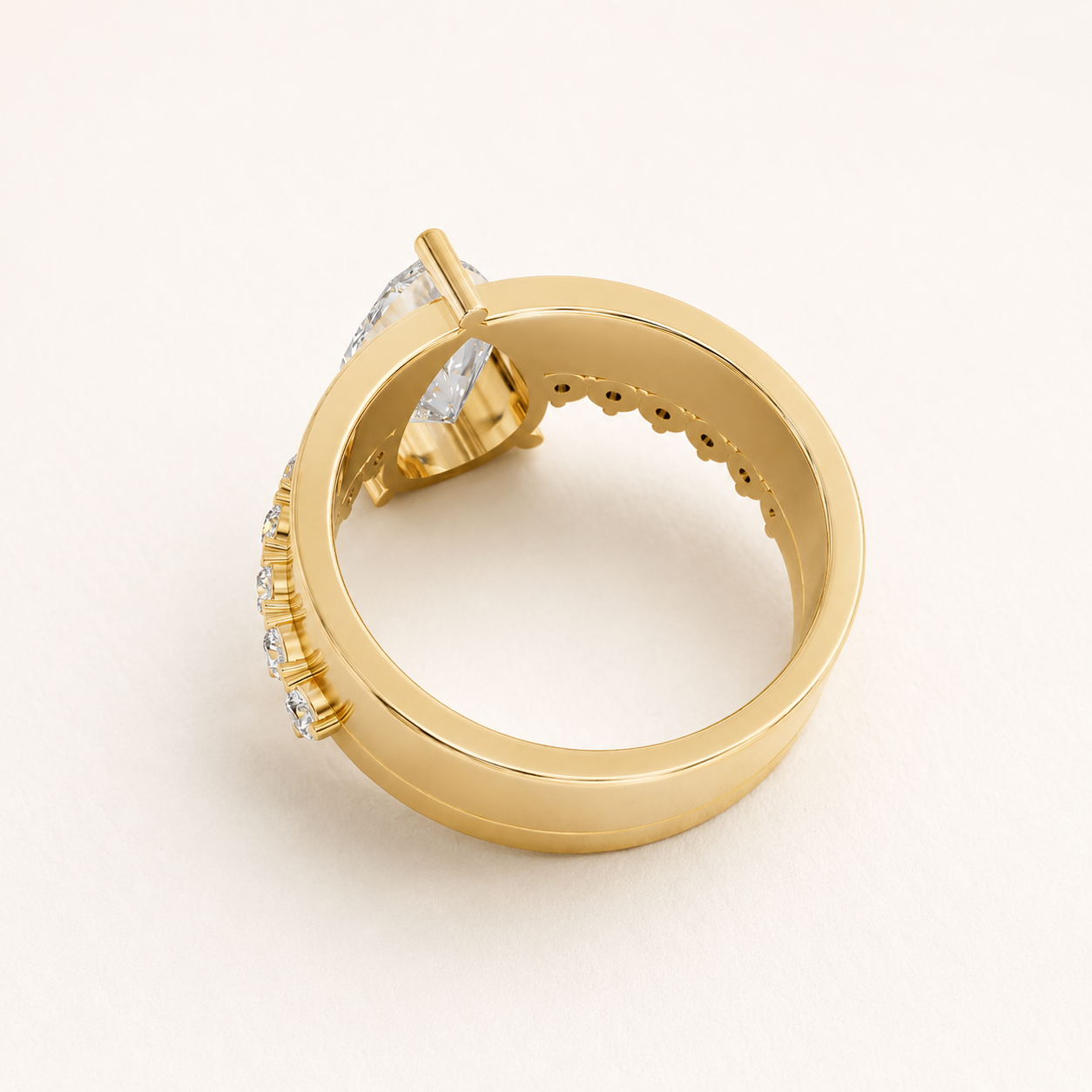 2.25 CT Pear Diamond Wide Band Ring in Yellow, White & Rose Gold - view 2