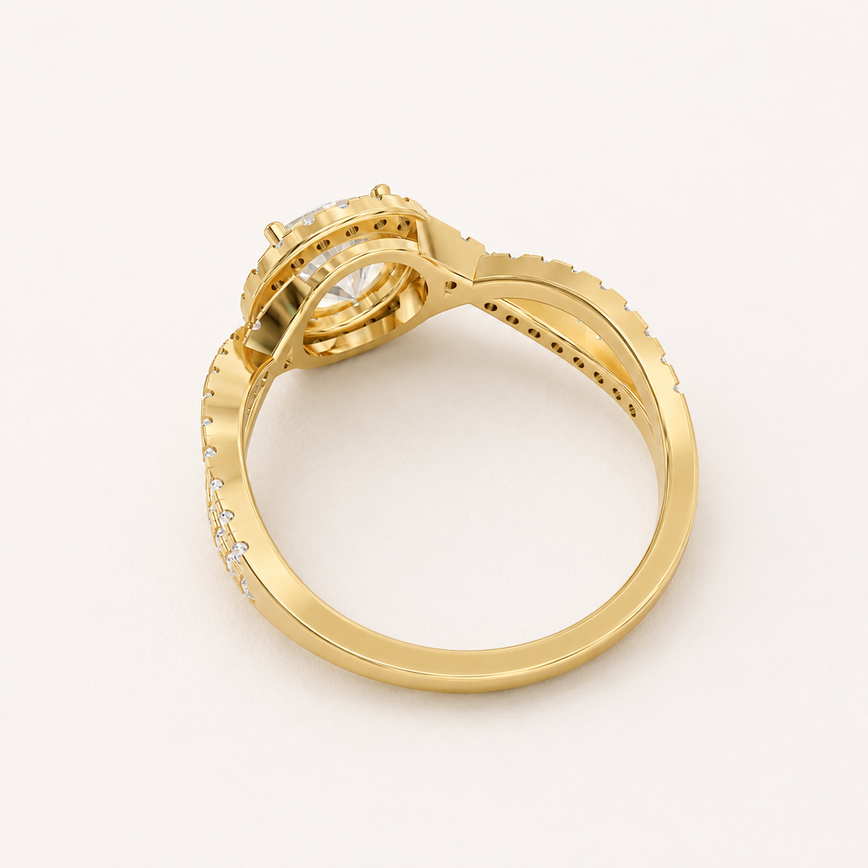 1.05 CT Round Diamond Halo Ring in Yellow, White & Rose Gold - view 2