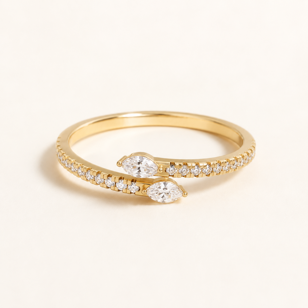 0.13 CT Marquise Diamond Open Band Ring in Yellow, White & Rose Gold