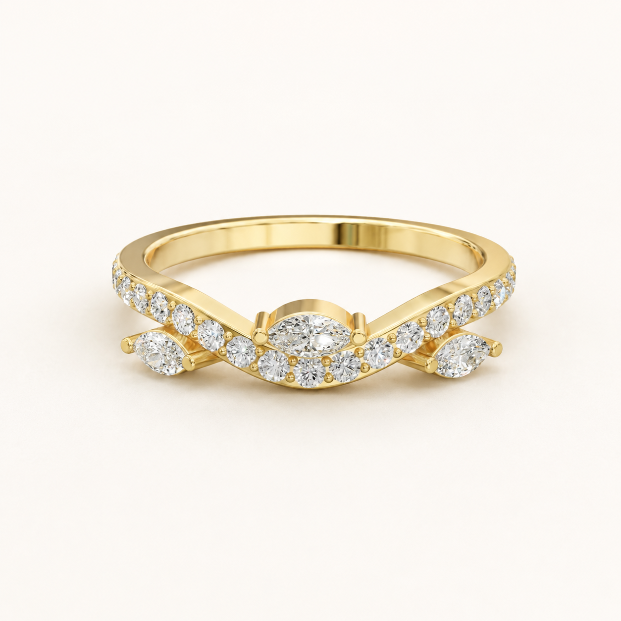 0.315 CT Marquise Diamond Chevron Ring in Yellow, White & Rose Gold