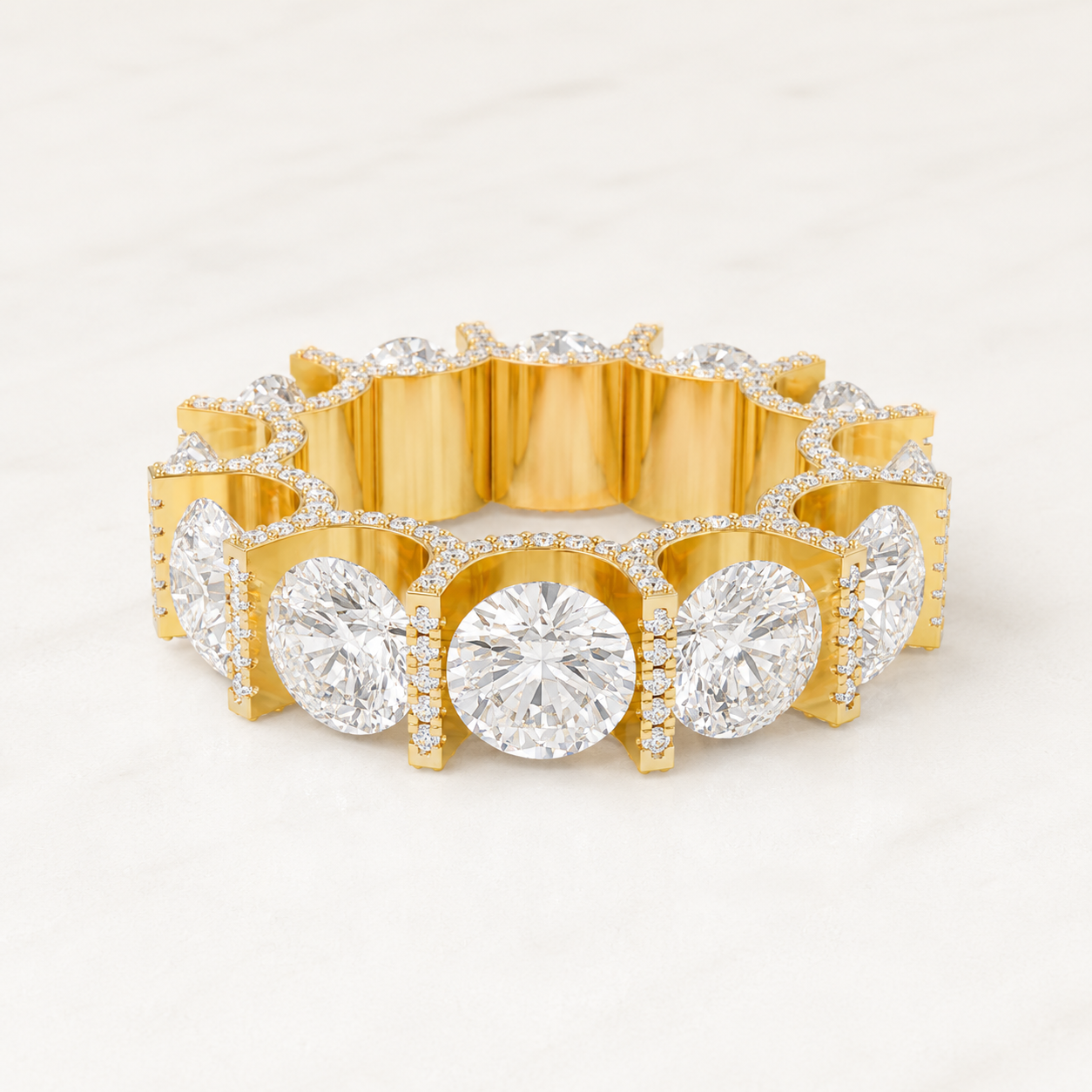 11.88 CT Round Diamond Eternity Statement Ring in Yellow, White & Rose Gold