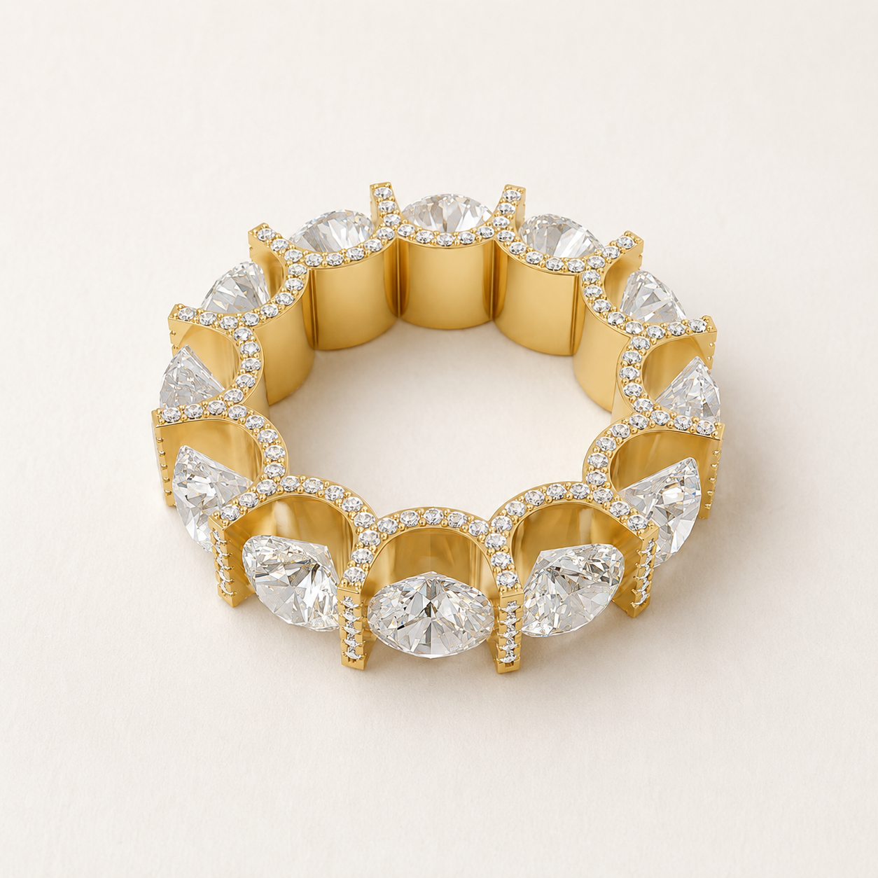11.88 CT Round Diamond Eternity Statement Ring in Yellow, White & Rose Gold - view 2