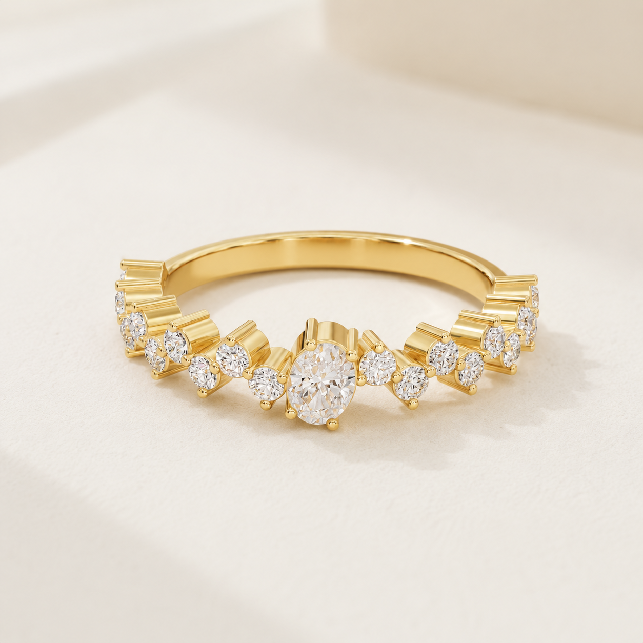 0.40 CT Oval Diamond Crown Ring in Yellow, White & Rose Gold