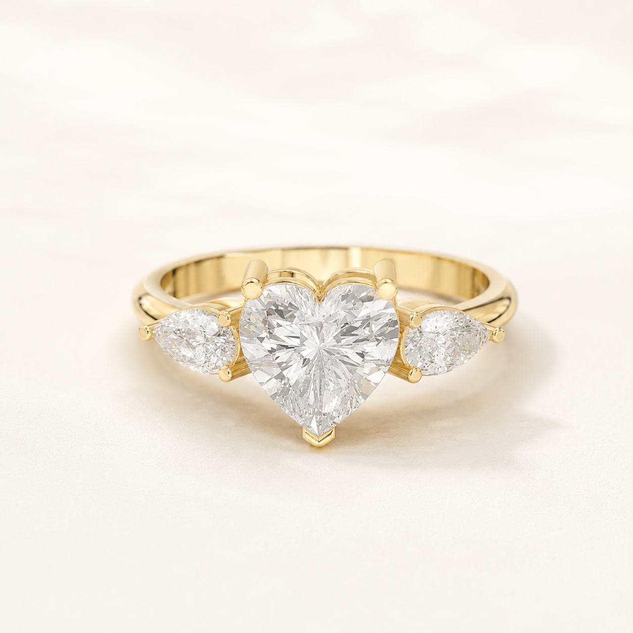 1.30 CT Heart & Pear Diamond Ring in Yellow, White & Rose Gold