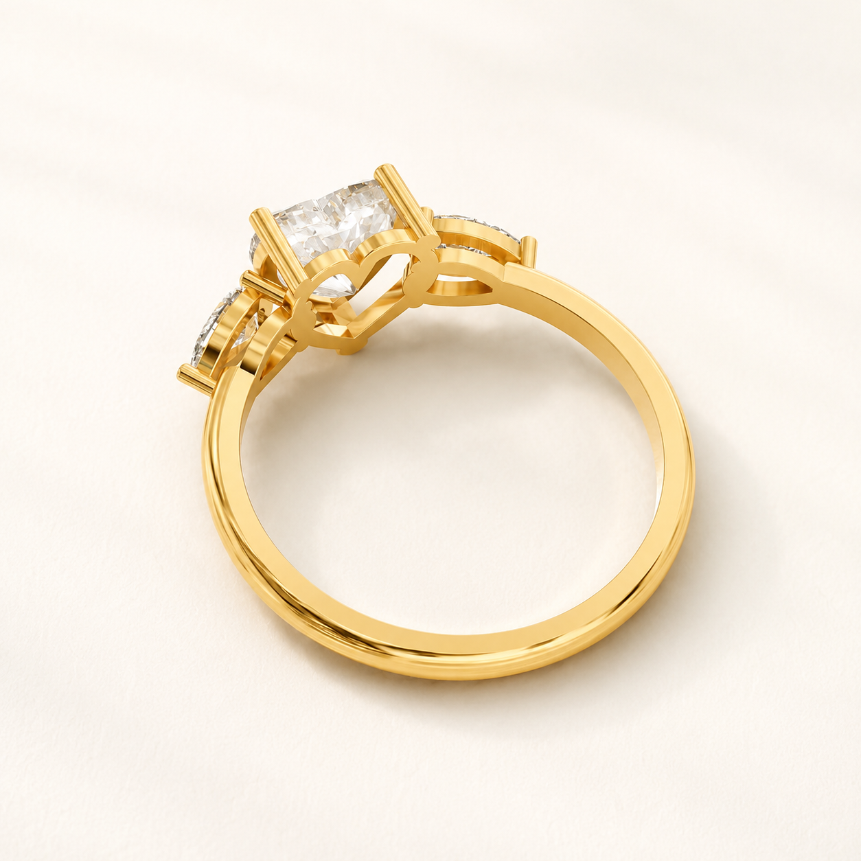 1.30 CT Heart & Pear Diamond Ring in Yellow, White & Rose Gold - view 2