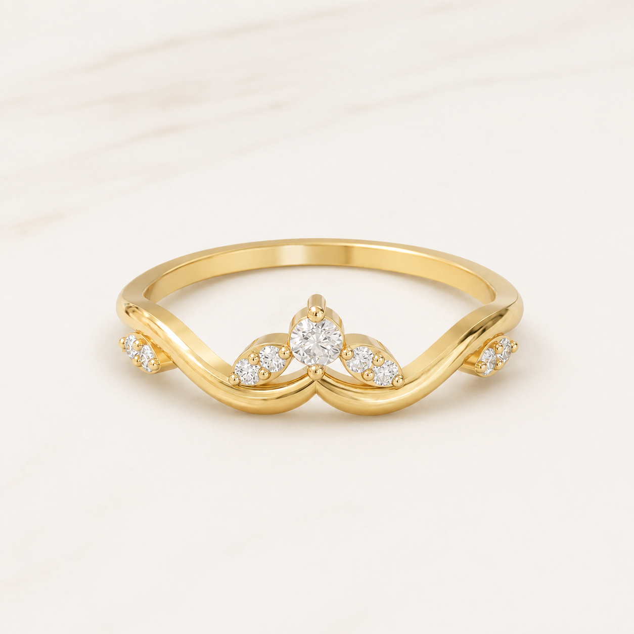 0.040 CT Round Diamond Crown Ring in Yellow Gold, White Gold & Rose Gold