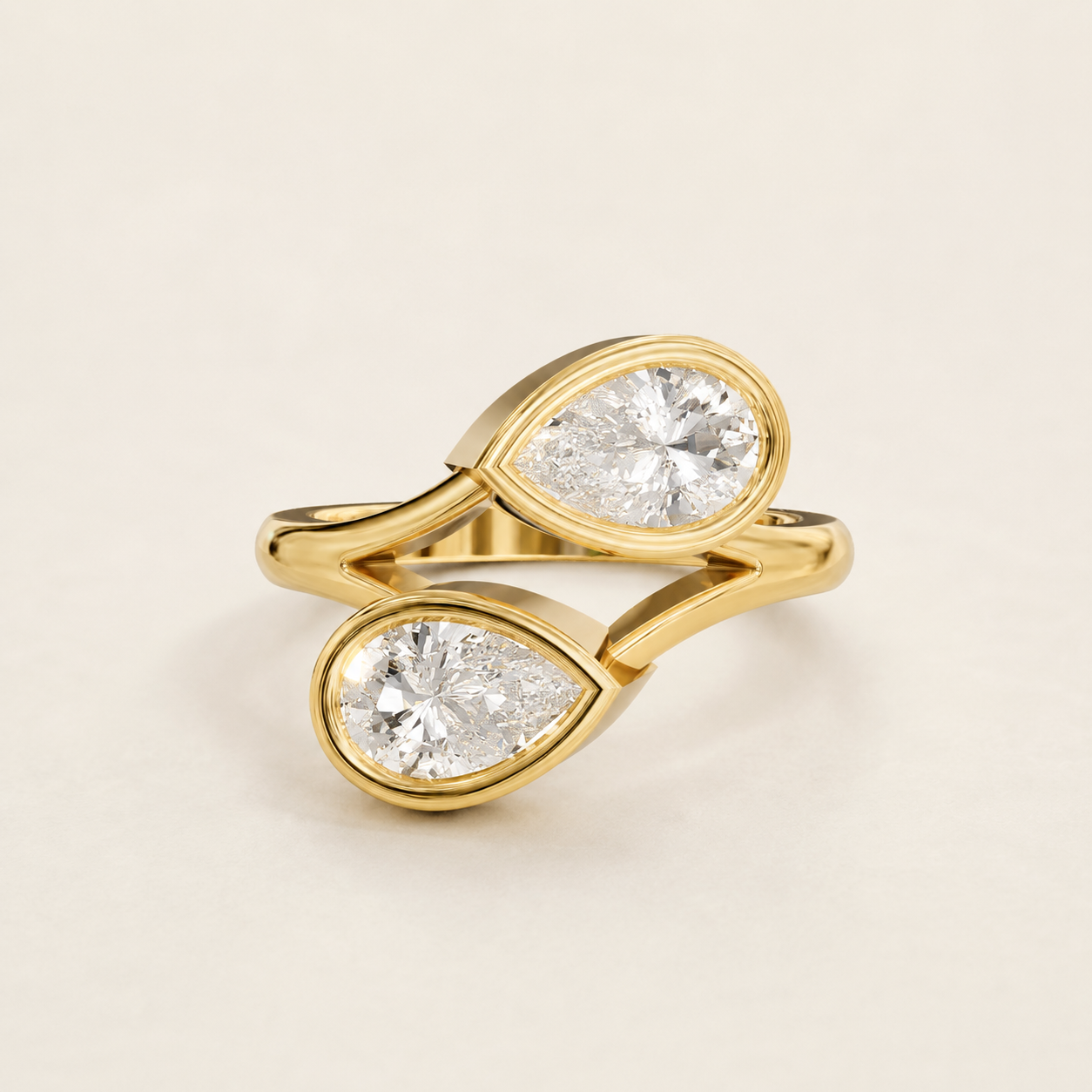 1.56 CT Pear Diamond Bypass Ring in Yellow Gold, White Gold & Rose Gold