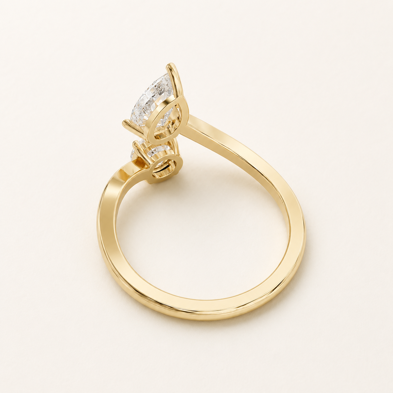 0.780 CT Pear & Round Diamond Bypass Ring in Yellow Gold, White Gold & Rose Gold - view 2