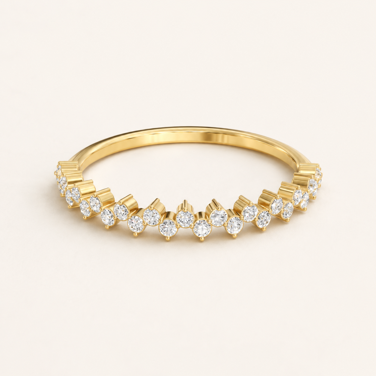 0.162 CT Round Diamond Curved Band Ring in Yellow Gold, White Gold & Rose Gold