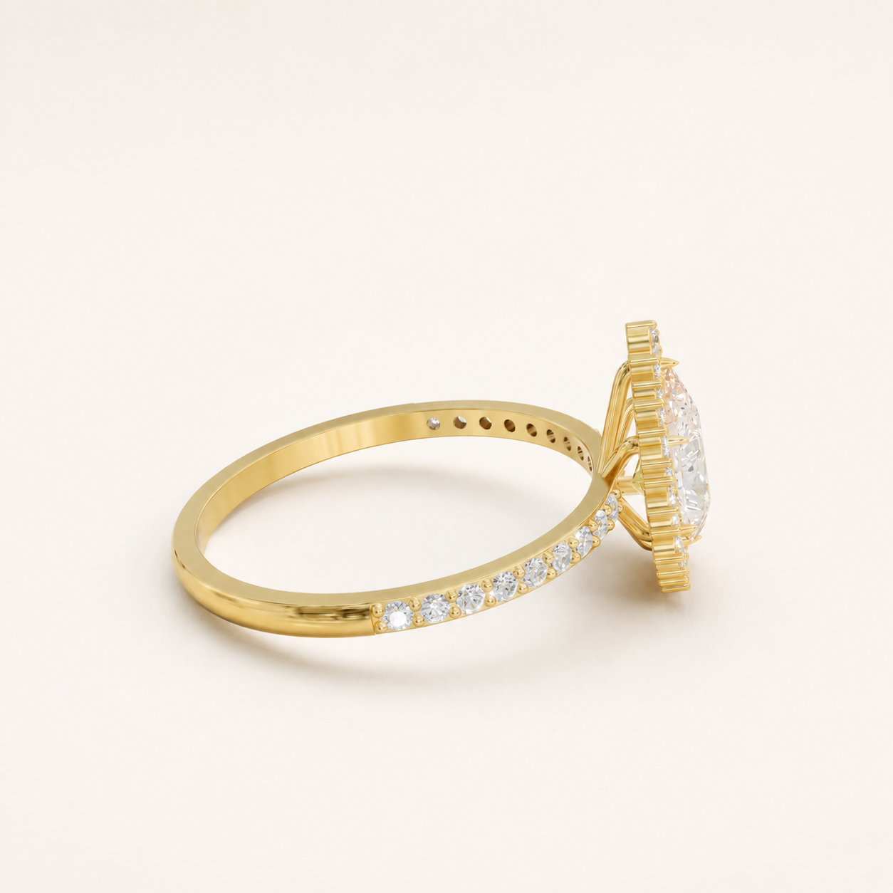 0.880 CT Pear Halo Diamond Ring in Yellow Gold, White Gold & Rose Gold - view 2