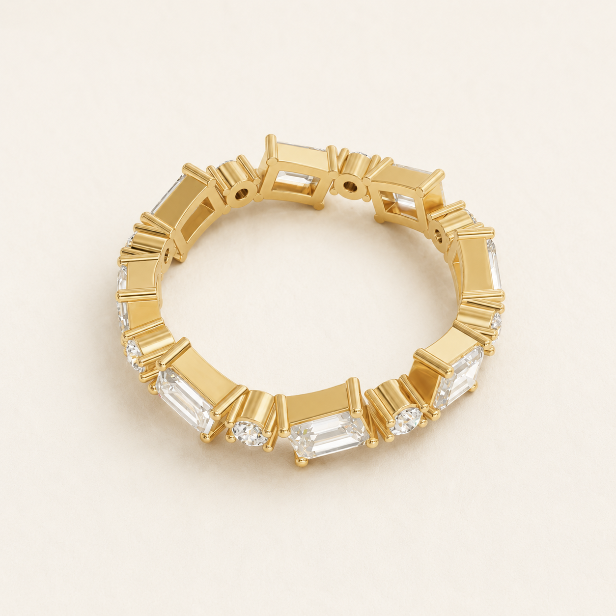 1.76 CT Emerald & Round Diamond Band Ring in Yellow Gold, White Gold & Rose Gold - view 2