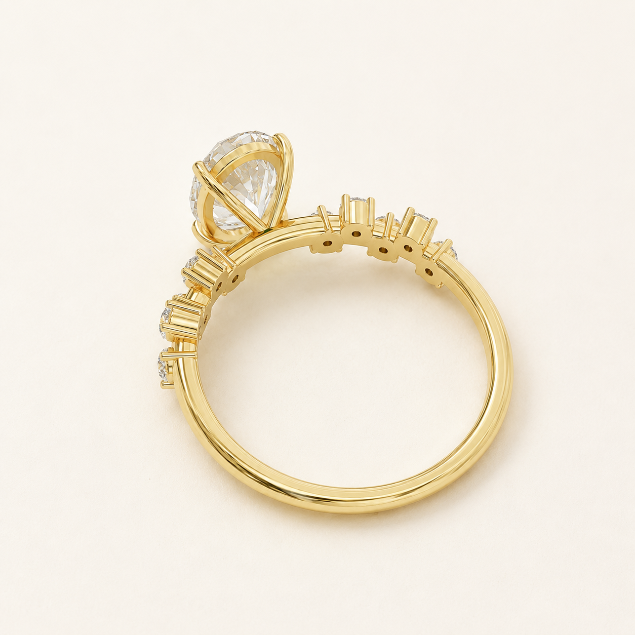 1.650 CT Oval Diamond Side Cluster Ring in Yellow Gold, White Gold & Rose Gold - view 2