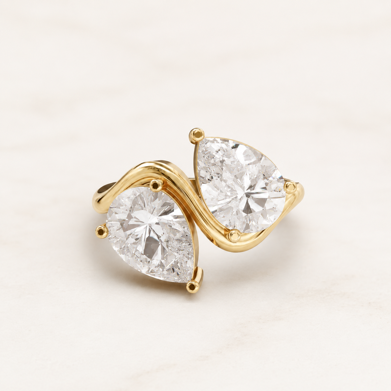 3.30 CT Pear Diamond Bypass Ring in Yellow Gold, White Gold & Rose Gold