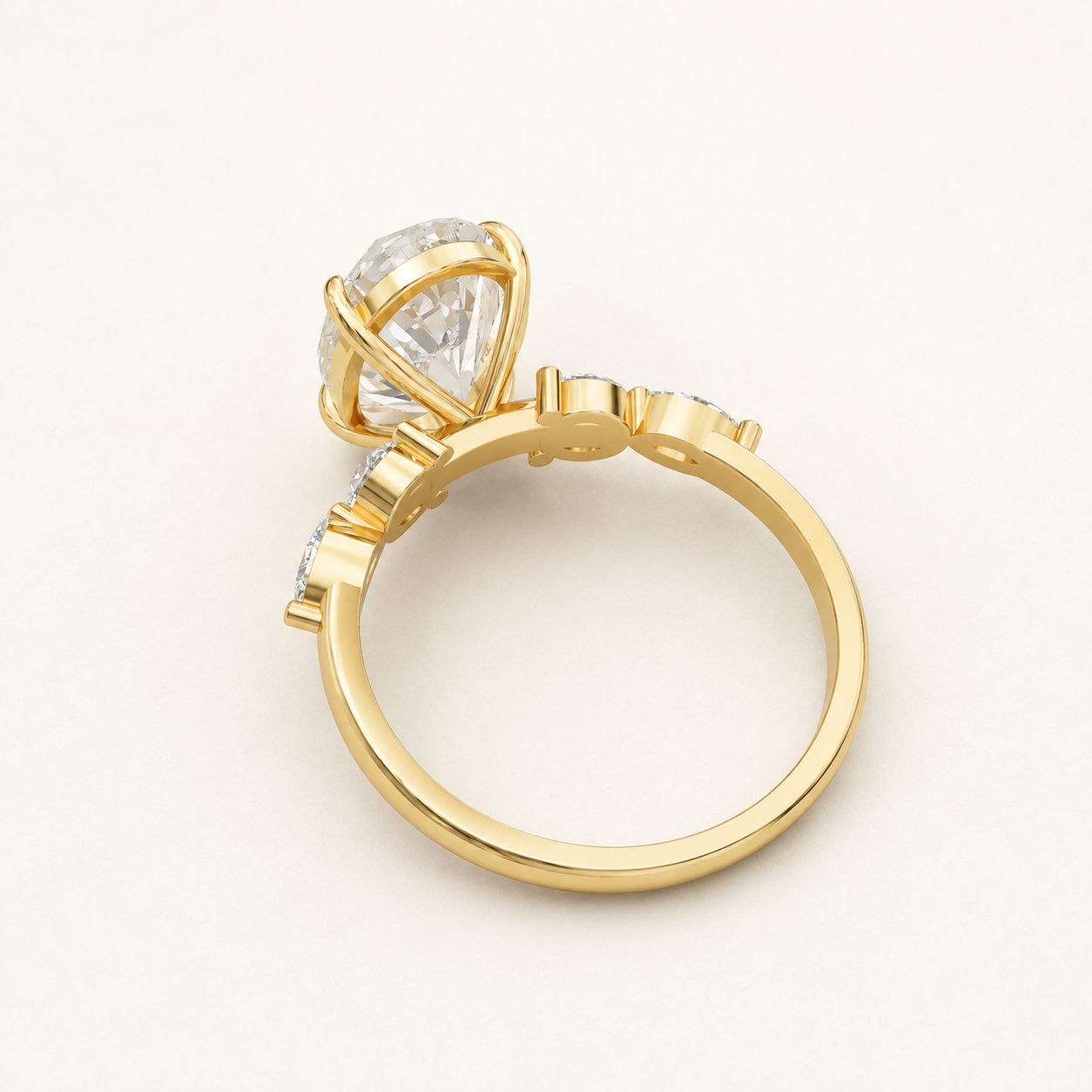 3.60 CT Oval Diamond Ring in Yellow Gold, White Gold & Rose Gold - view 2
