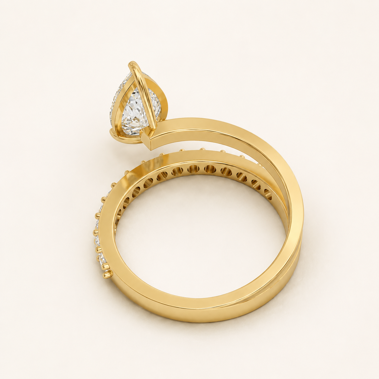 1.25 CT Pear Diamond Split Band Ring in Yellow Gold, White Gold & Rose Gold - view 2