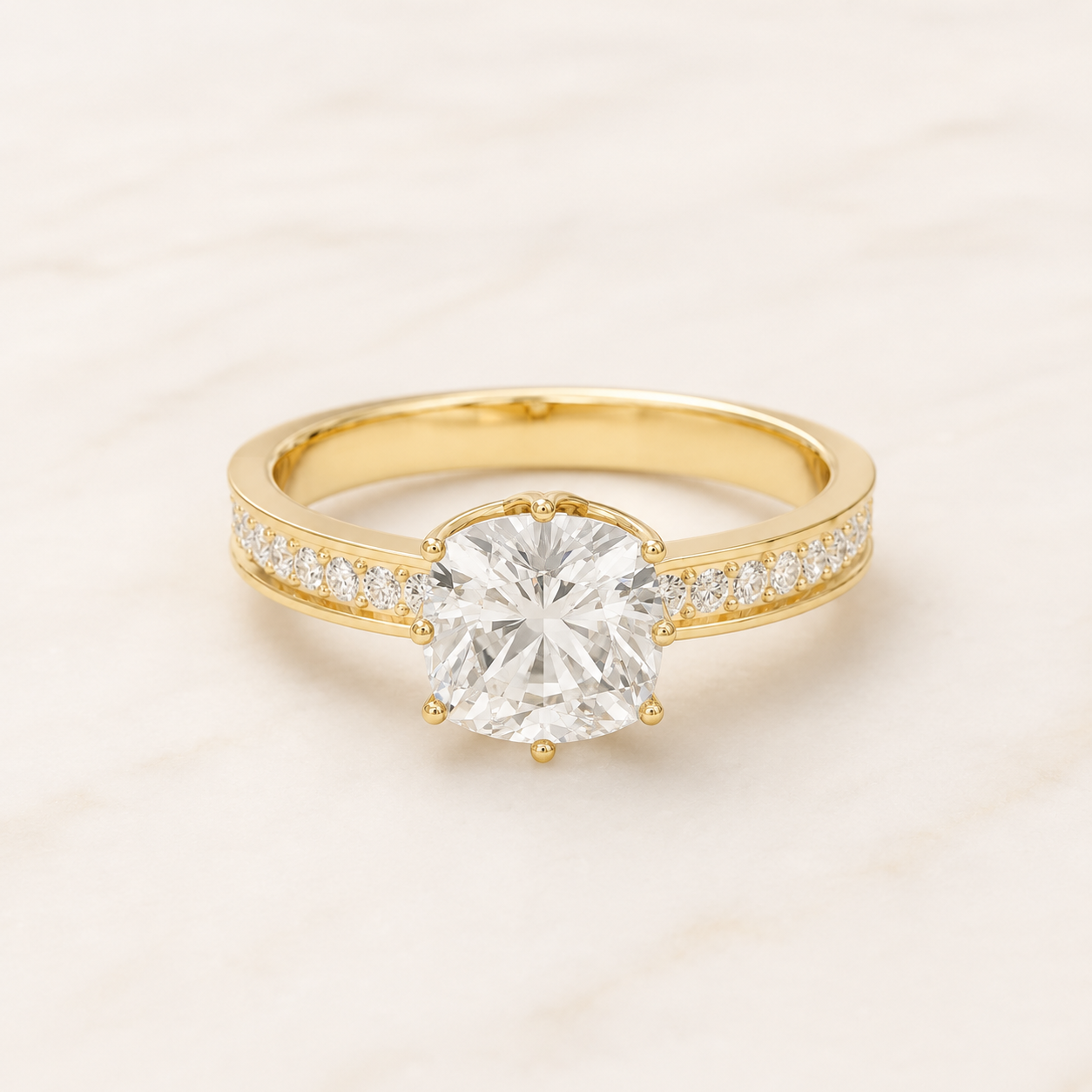 1.40 CT Cushion Diamond Ring in Yellow Gold, White Gold & Rose Gold