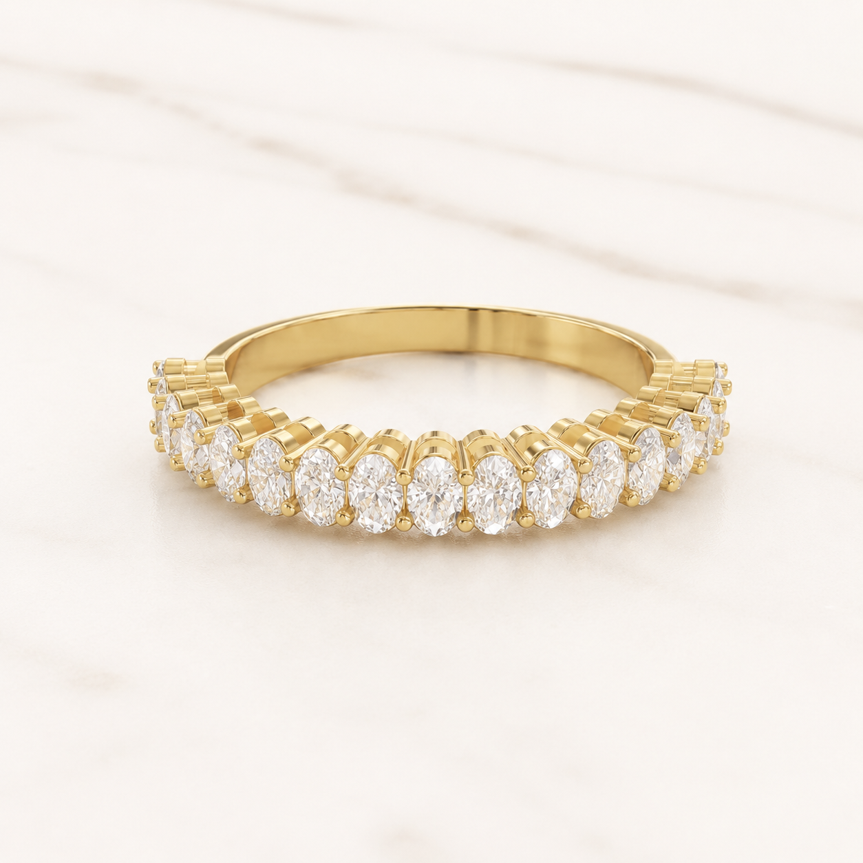 1.36 CT Oval Diamond Band Ring in Yellow Gold, White Gold & Rose Gold