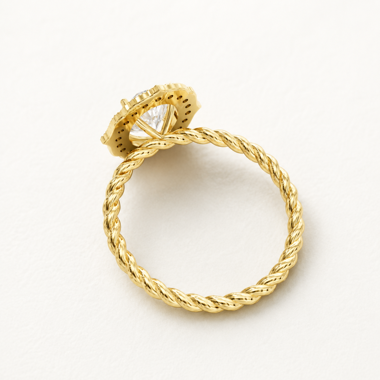 1.15 CT Oval Diamond Vintage Halo Ring in Yellow Gold, White Gold & Rose Gold - view 2