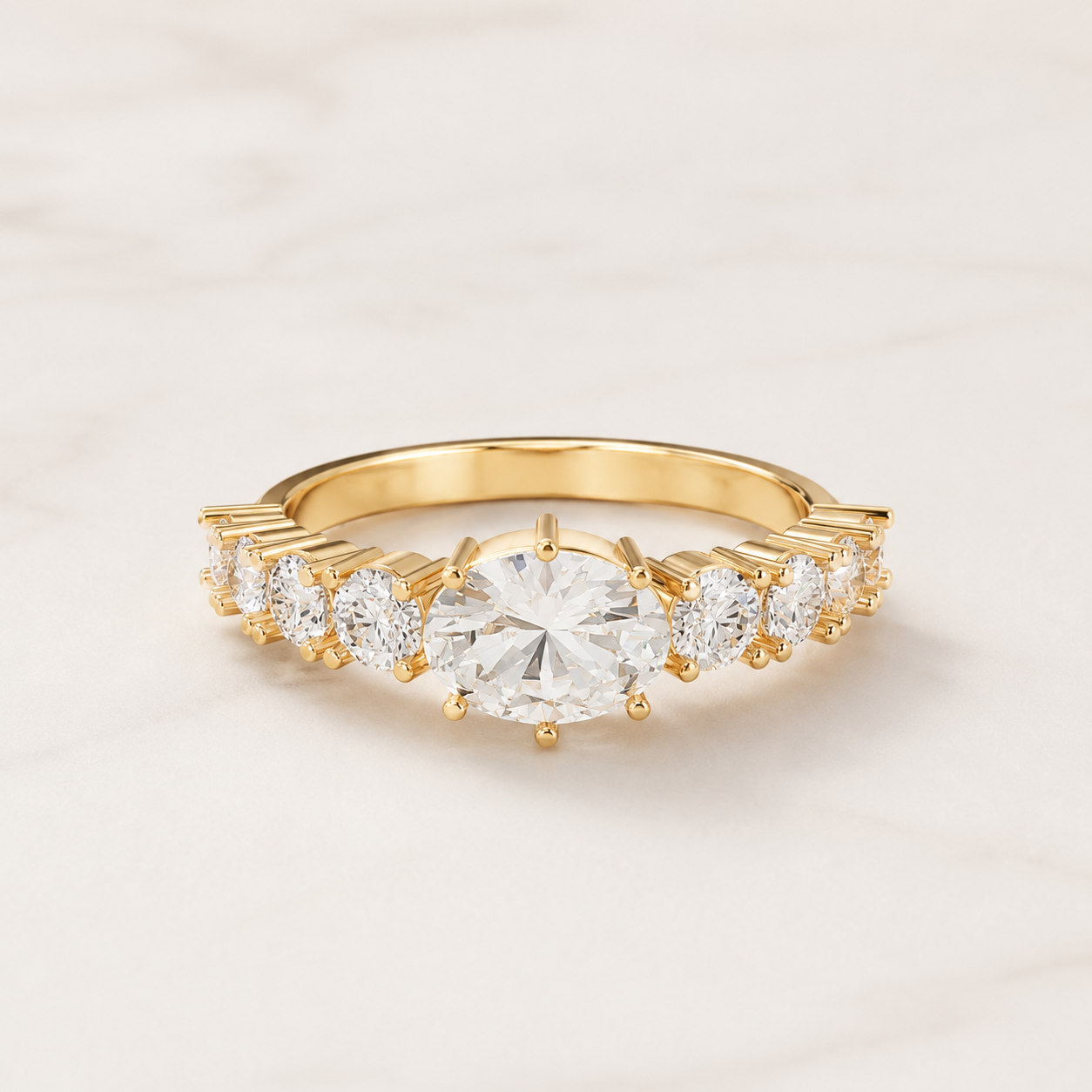 0.800 CT Oval Diamond Band Ring in Yellow Gold, White Gold & Rose Gold