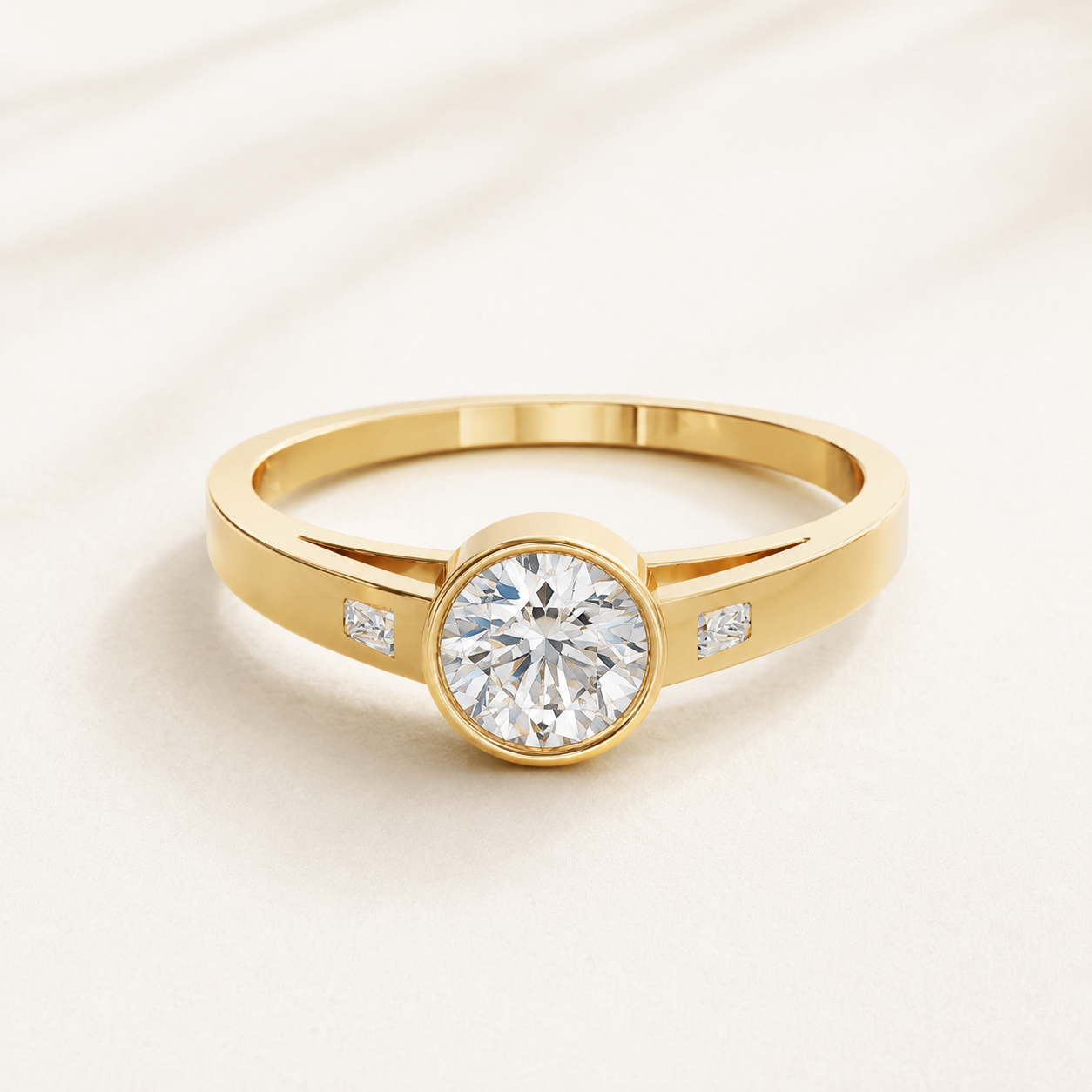 0.500 CT Round Diamond Bezel Ring in Yellow Gold, White Gold & Rose Gold