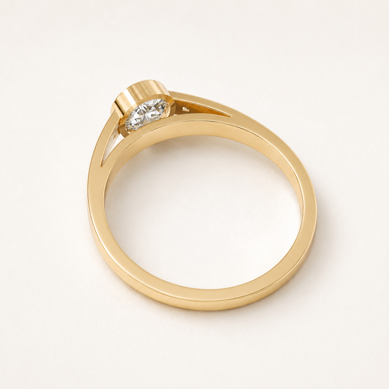 0.500 CT Round Diamond Bezel Ring in Yellow Gold, White Gold & Rose Gold - view 2