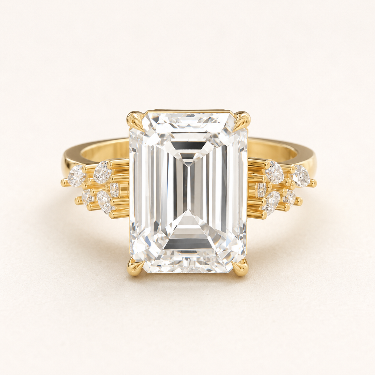 4.60 CT Emerald Cut Diamond Ring in Yellow Gold, White Gold & Rose Gold