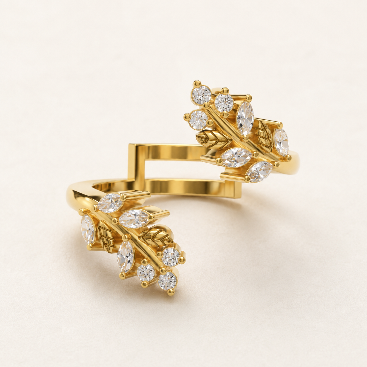 0.240 CT Marquise Diamond Leaf Open Ring in Yellow Gold, White Gold & Rose Gold