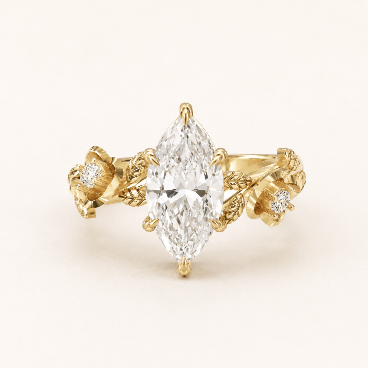 1.50 CT Marquise Diamond Floral Ring in Yellow Gold, White Gold & Rose Gold